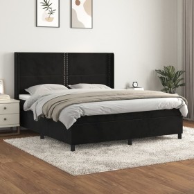 Cama box spring con colchón terciopelo negro 180x200