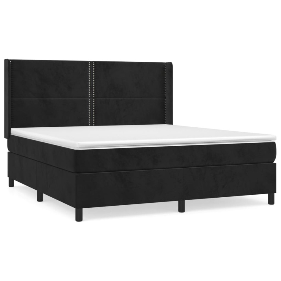 Cama box spring con colchón terciopelo negro 180x200