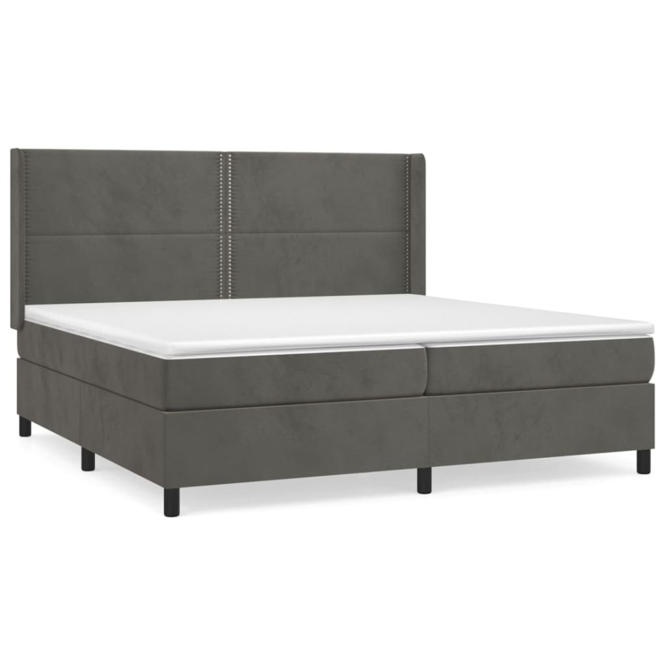 Cama box spring con colchón terciopelo gris oscuro 200x200