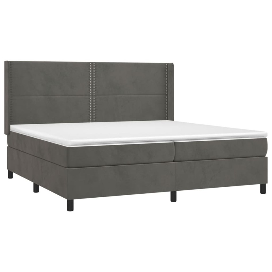 Cama box spring con colchón terciopelo gris oscuro 200x200