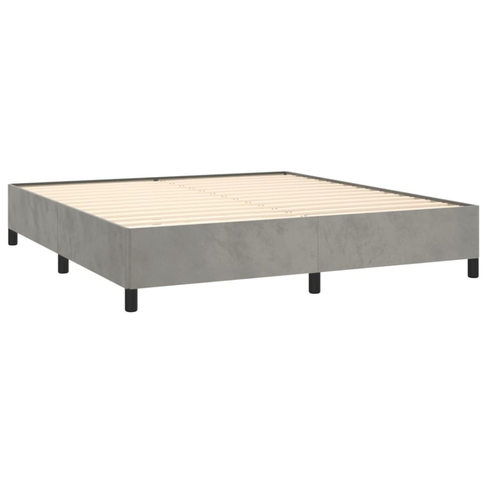 Cama box spring con colchón terciopelo gris claro 160x200