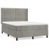 Cama box spring con colchón terciopelo gris claro 140x200