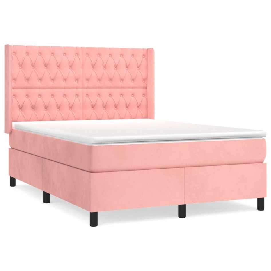 Cama box spring con colchón terciopelo rosa 140x190