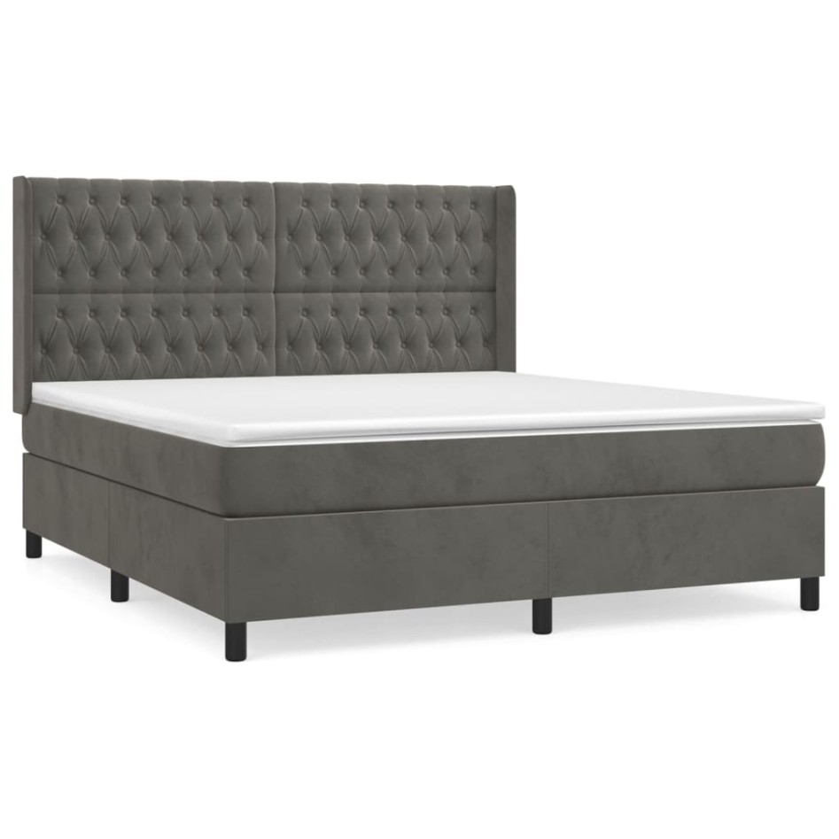 Cama box spring con colchón terciopelo gris oscuro 180x200