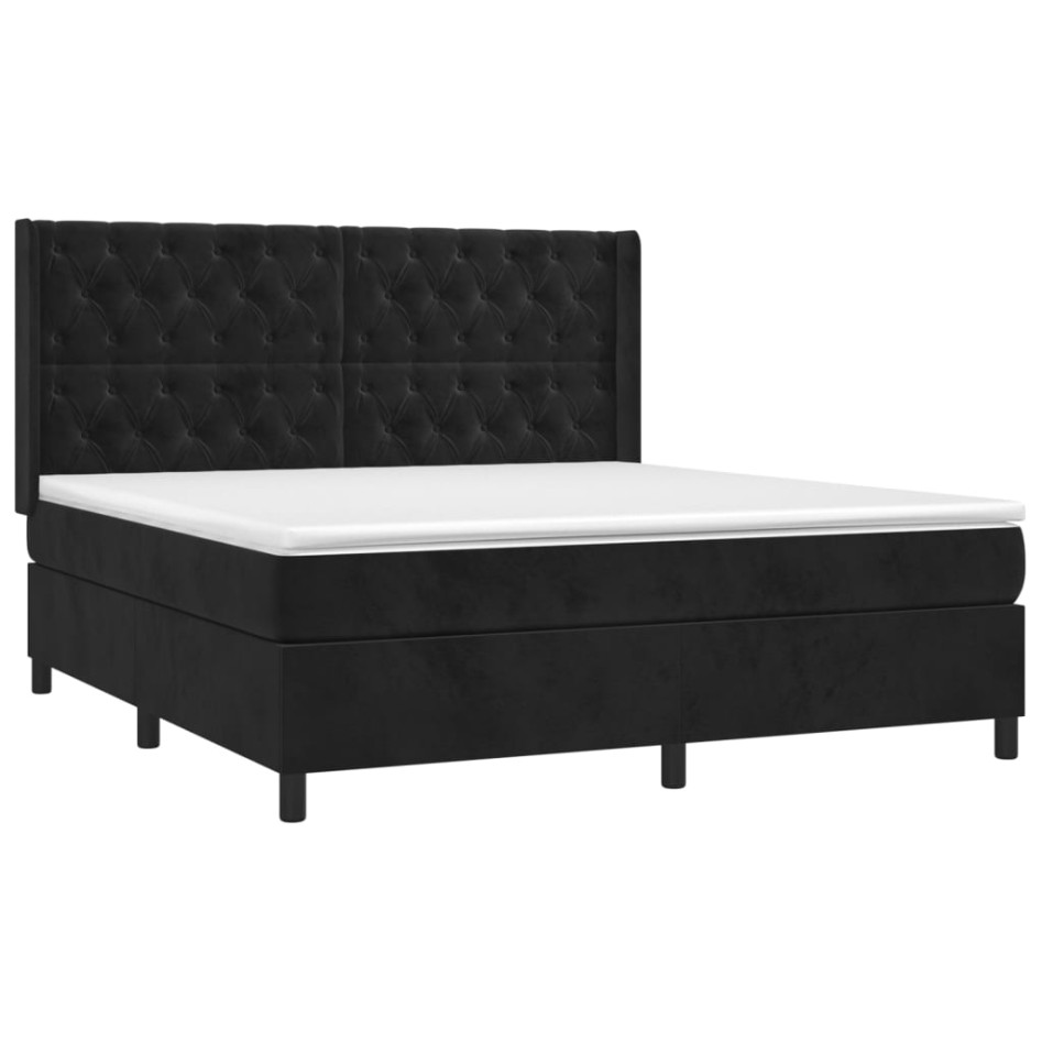 Cama box spring con colchón terciopelo negro 160x200