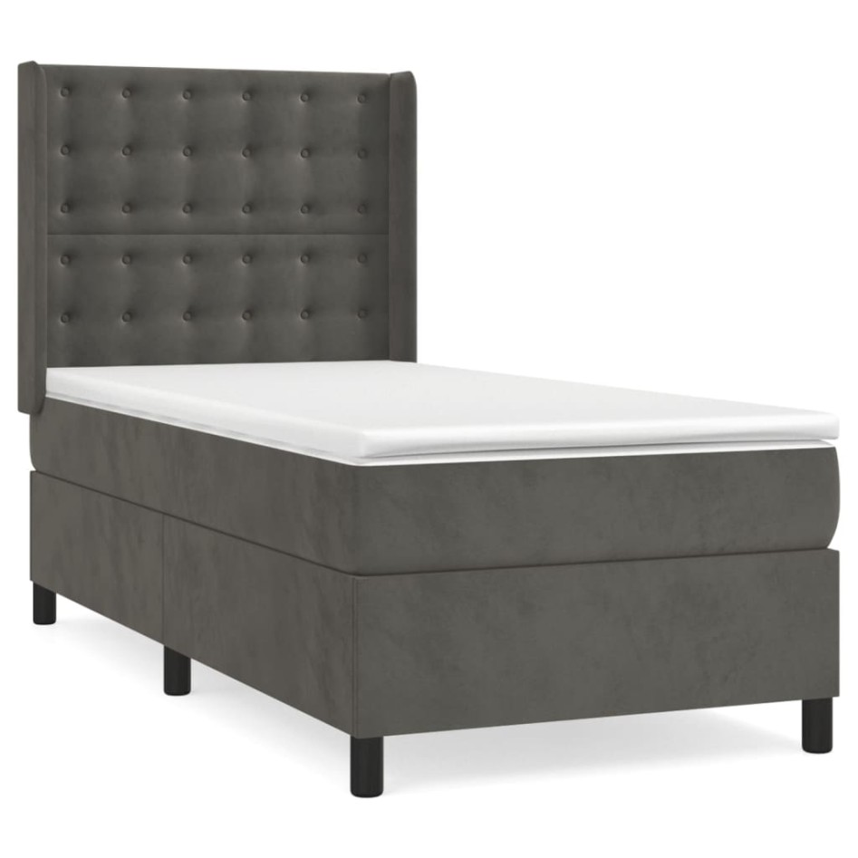 Cama box spring con colchón terciopelo gris oscuro 100x200