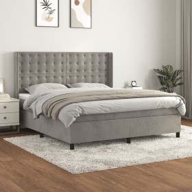 Cama box spring con colchón terciopelo gris claro 160x200