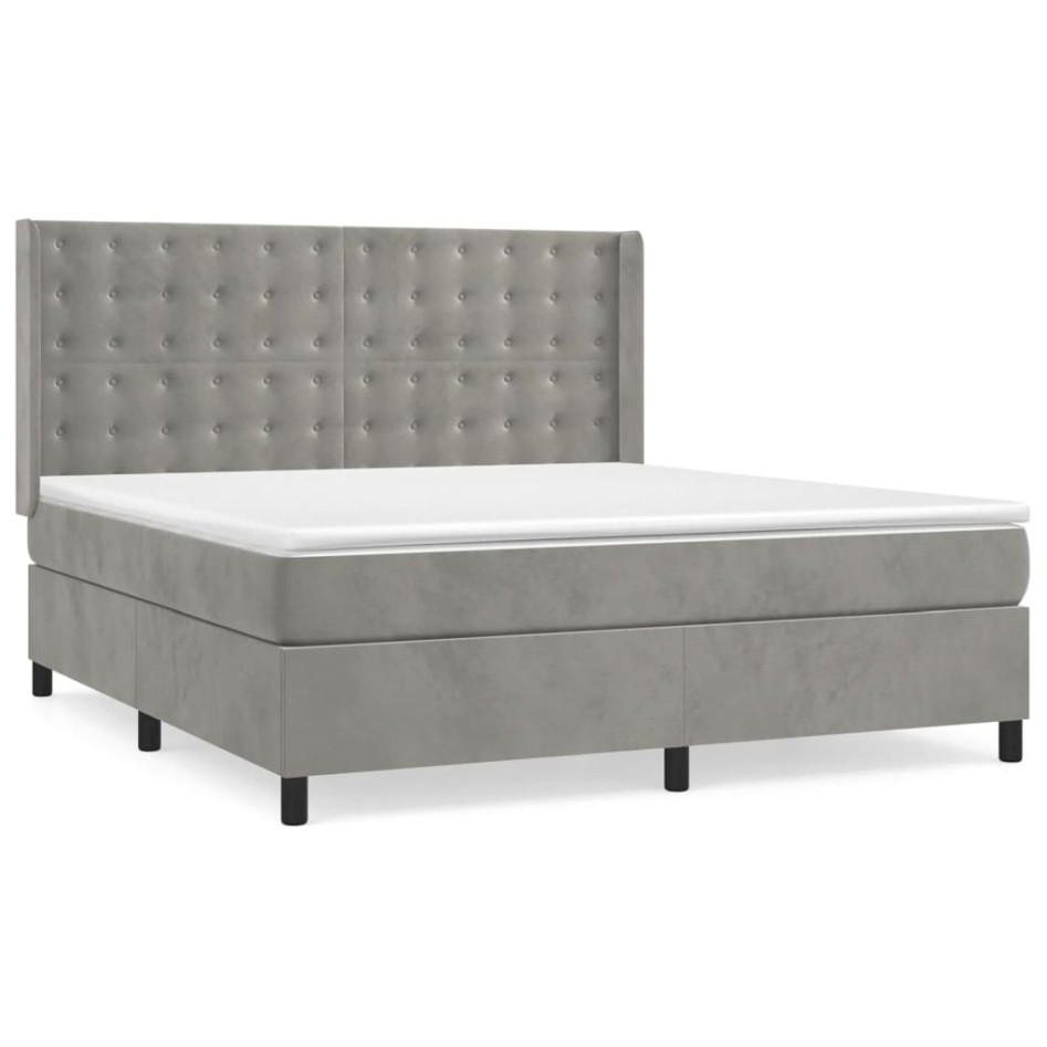 Cama box spring con colchón terciopelo gris claro 160x200