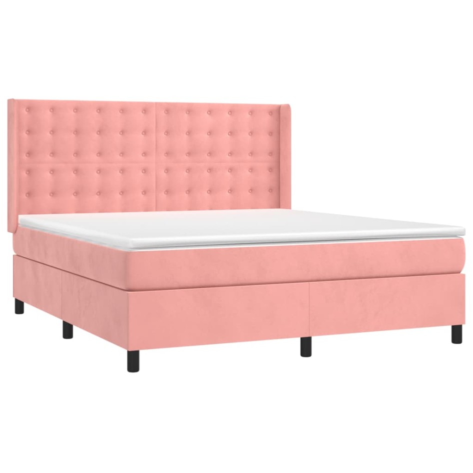 Cama box spring con colchón terciopelo rosa 180x200