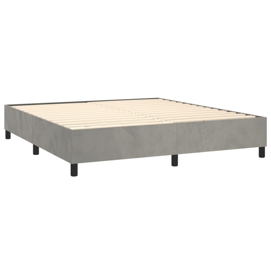 Cama box spring con colchón terciopelo gris claro 180x200