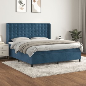 Cama box spring con colchón terciopelo azul oscuro 160x200