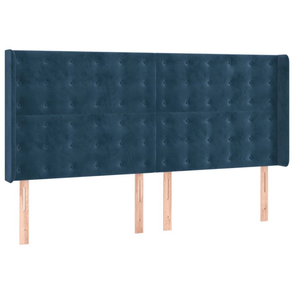 Cama box spring con colchón terciopelo azul oscuro 160x200