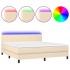 Cama box spring con colchón y LED tela crema 180x200