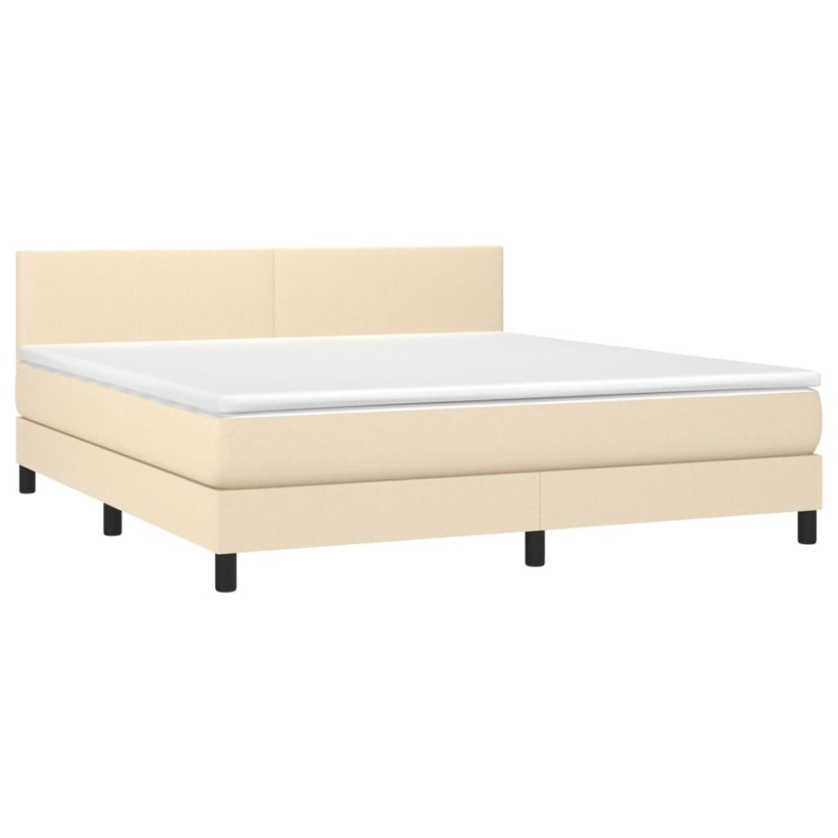 Cama box spring con colchón y LED tela crema 180x200
