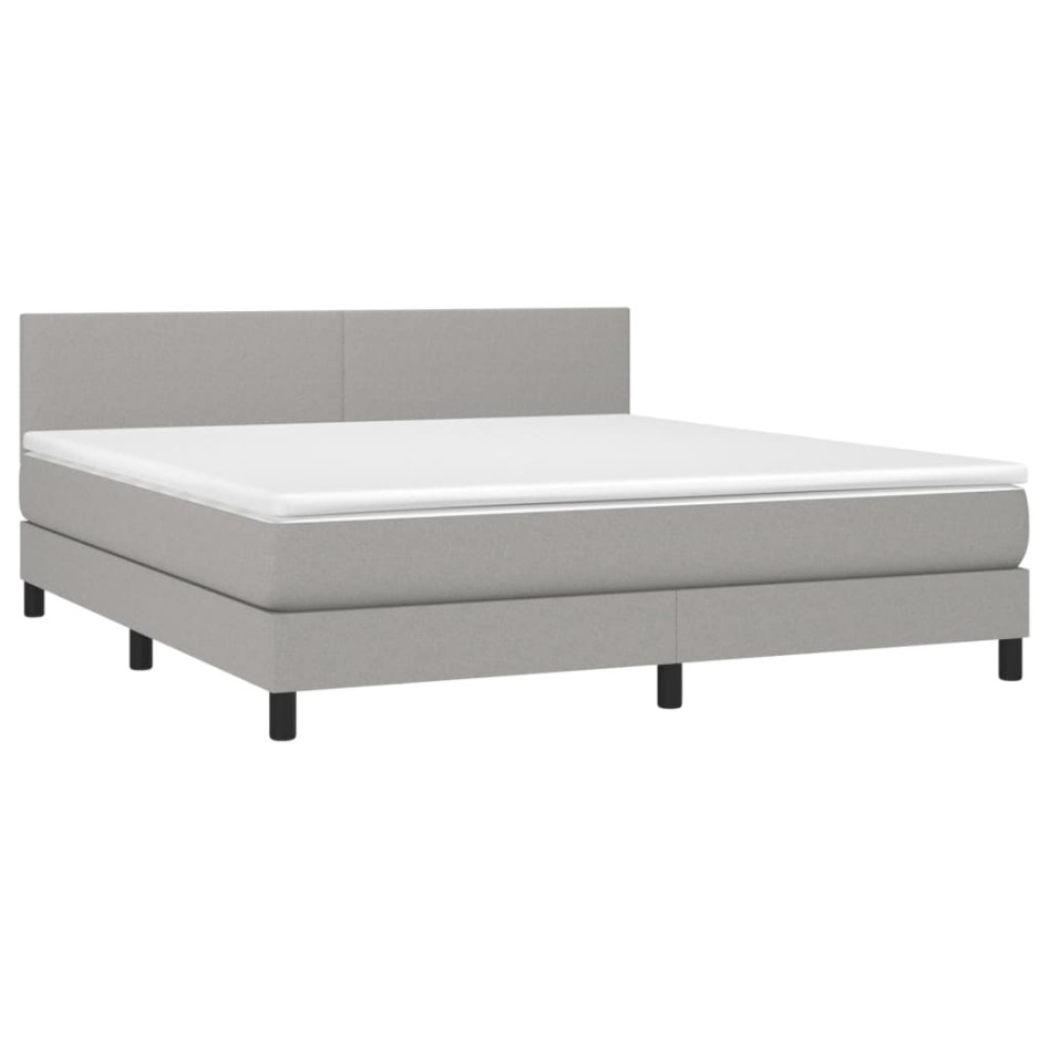 Cama box spring con colchón tela y LED gris claro 180x200