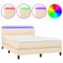 Cama box spring colchón y luces LED tela crema 140x190