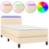 Cama box spring colchón y luces LED tela crema 80x200