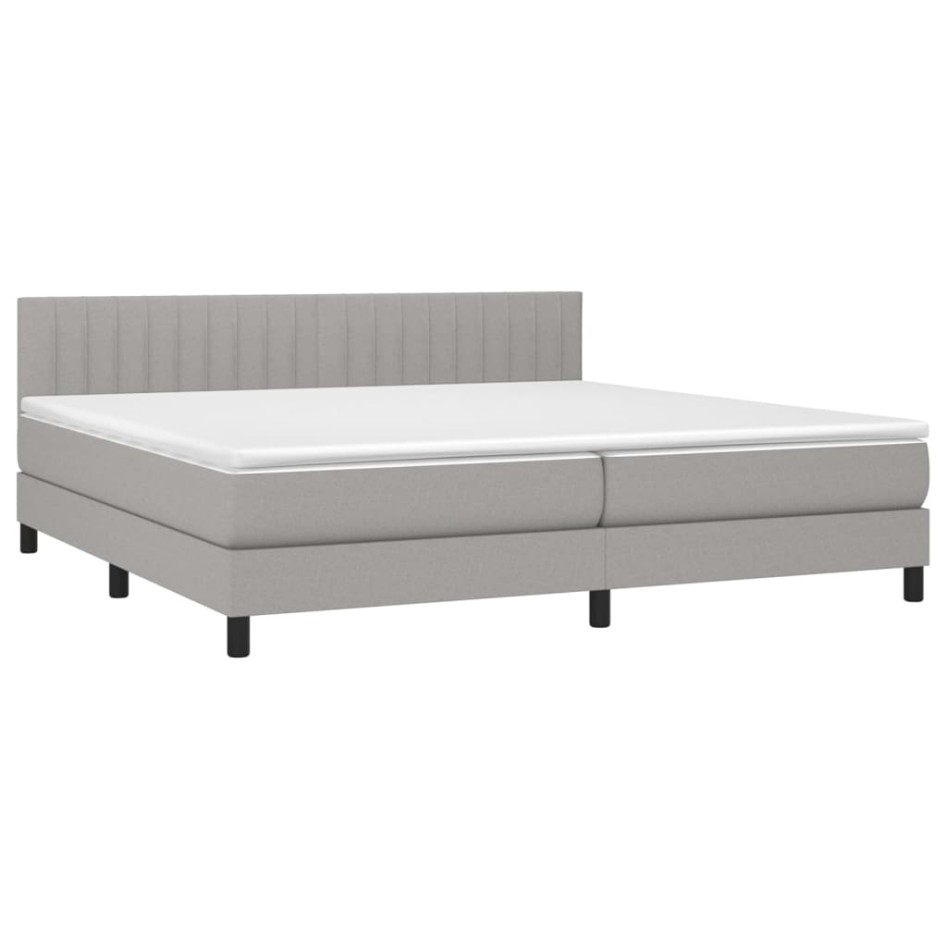 Cama box spring con colchón tela y LED gris claro 200x200