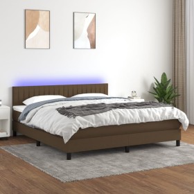Cama box spring colchón luces LED tela marrón oscuro