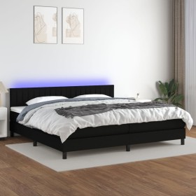 Cama box spring colchón y luces LED tela negro 200x200