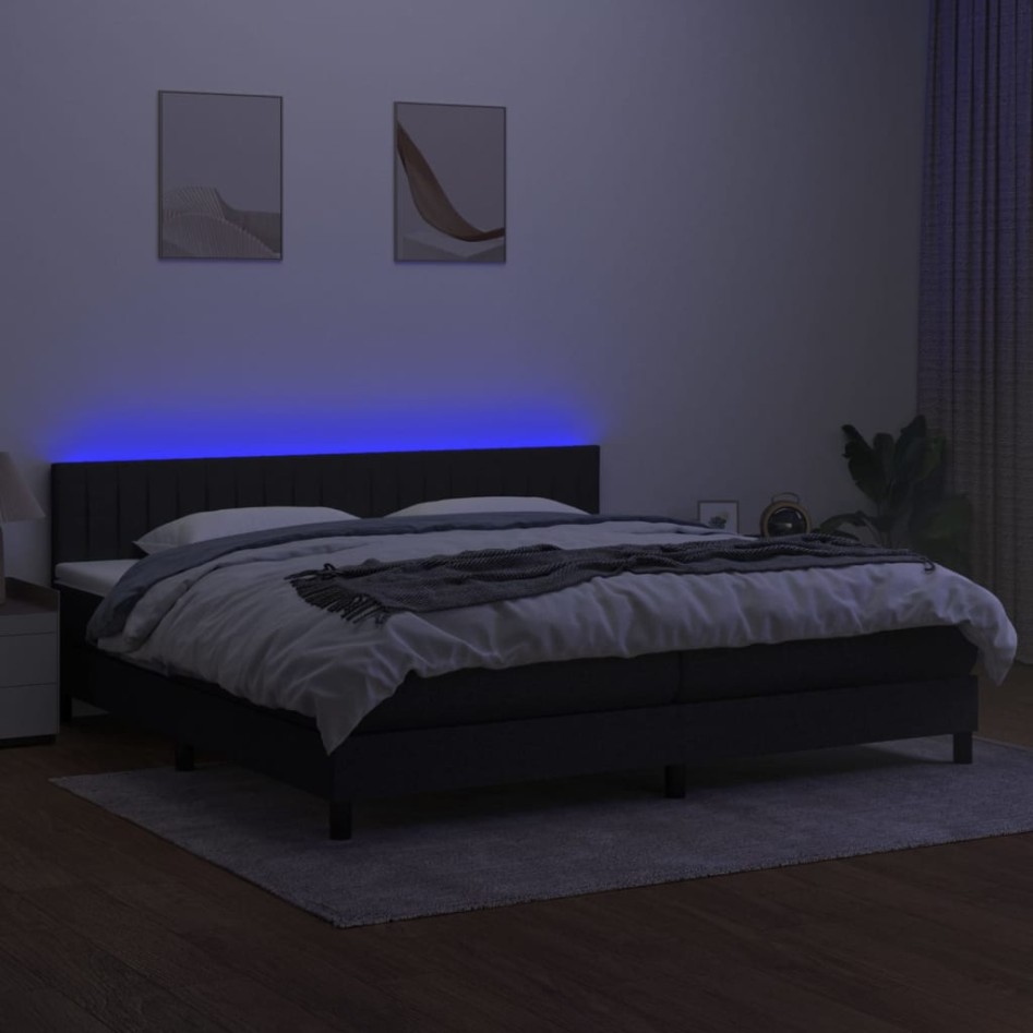 Cama box spring colchón y luces LED tela negro 200x200