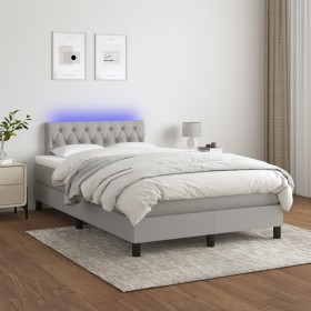 Cama box spring con colchón tela y LED gris claro 120x200