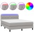 Cama box spring colchón y luces LED tela gris claro 140x200