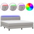 Cama box spring colchón y luces LED tela gris claro 180x200