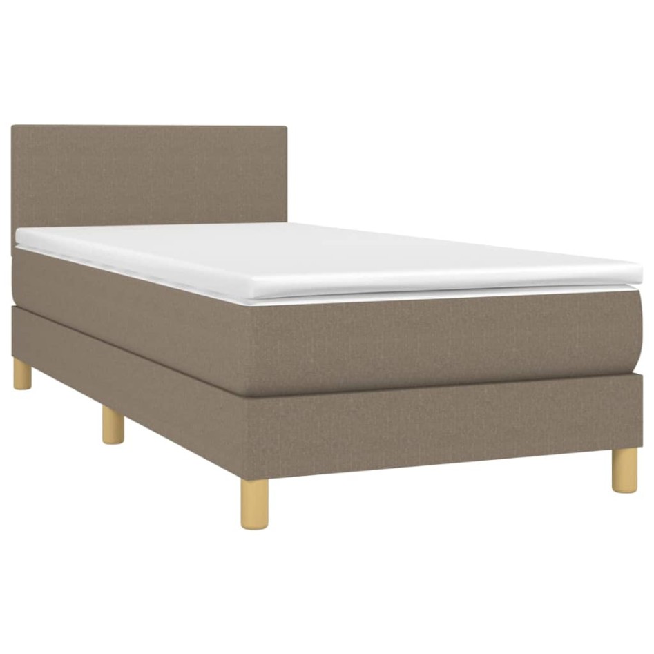 Cama box spring colchón y luces LED tela gris taupe 90x190