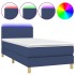 Cama box spring colchón y luces LED tela azul 90x190