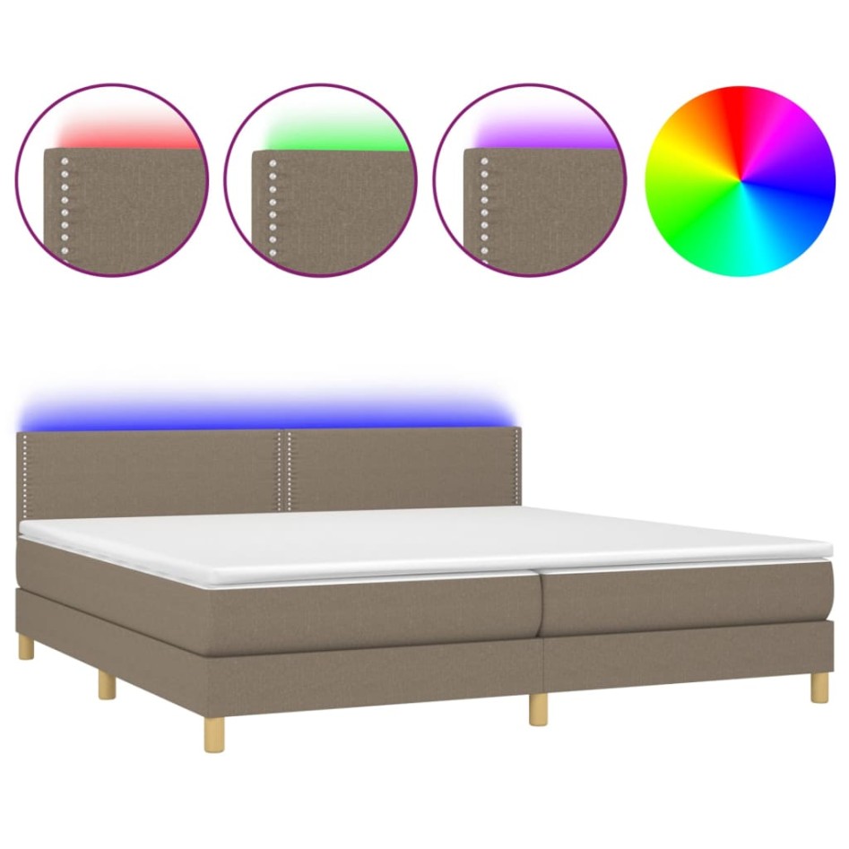 Cama box spring con colchón LED tela gris taupe 200x200
