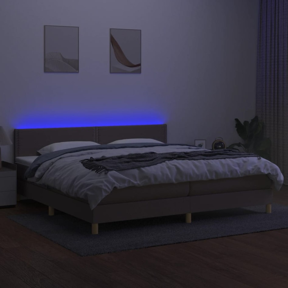 Cama box spring con colchón LED tela gris taupe 200x200