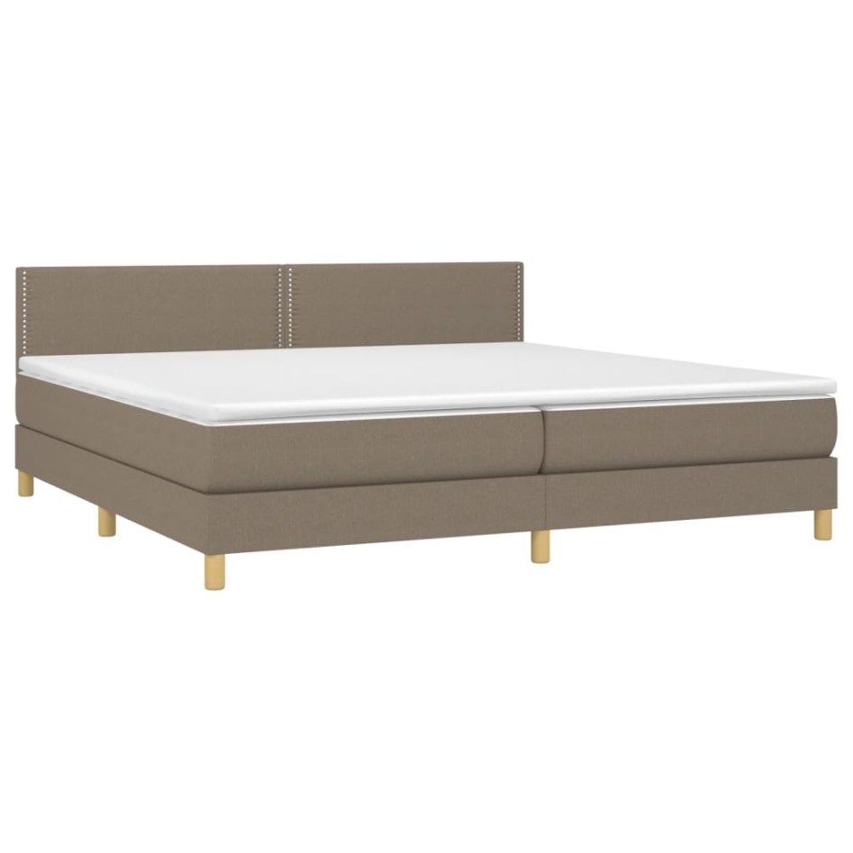 Cama box spring con colchón LED tela gris taupe 200x200