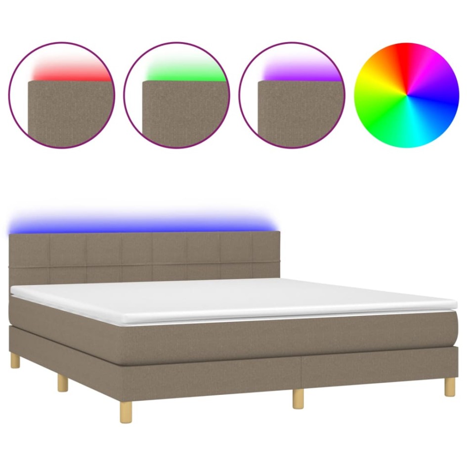 Cama box spring con colchón LED tela gris taupe 160x200