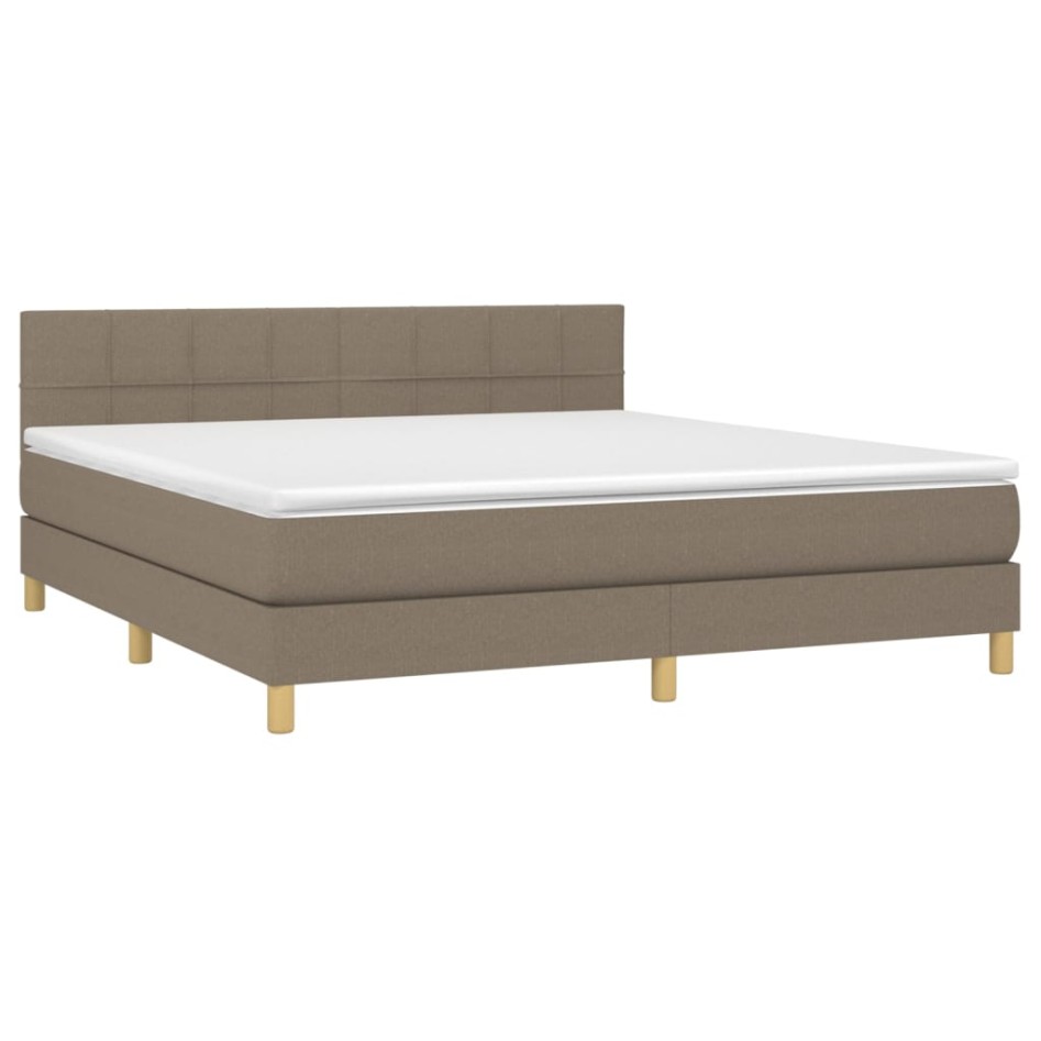 Cama box spring con colchón LED tela gris taupe 160x200