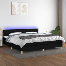 Cama box spring con colchón LED tela negro 200x200