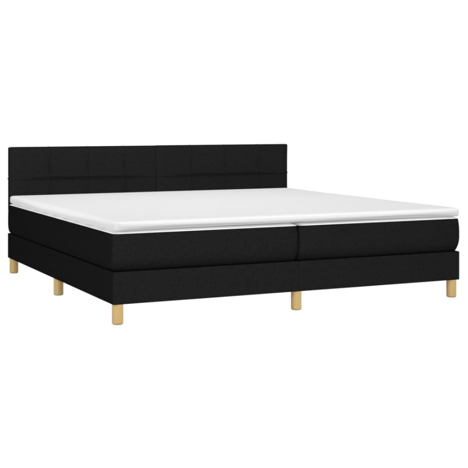 Cama box spring con colchón LED tela negro 200x200