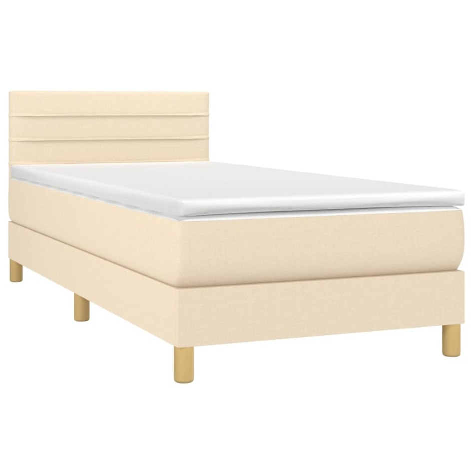 Cama box spring con colchón y LED tela crema 90x190