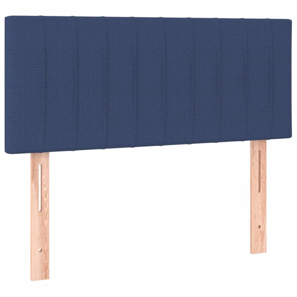 Cama box spring con colchón y LED tela azul 90x200
