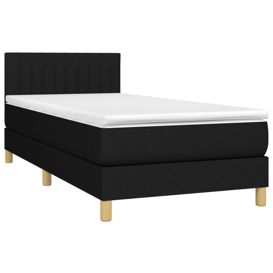 Cama box spring con colchón y LED tela negro 90x190