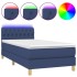 Cama box spring con colchón y LED tela azul 90x190