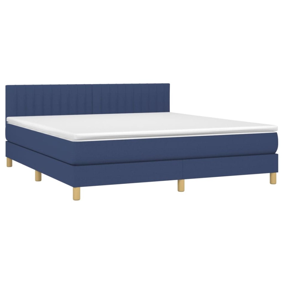 Cama box spring con colchón y LED tela azul 160x200