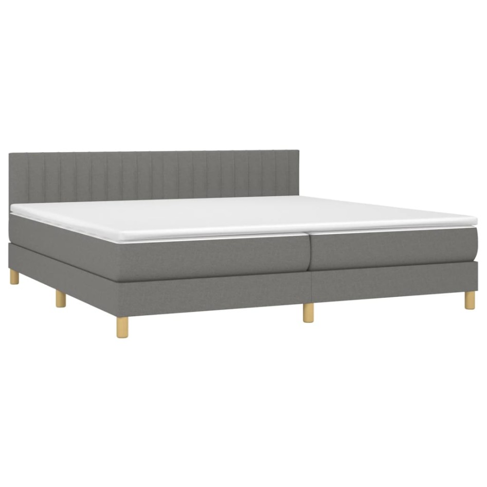 Cama box spring con colchón y LED tela gris oscuro 200x200