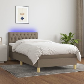 Cama box spring con colchón LED tela gris taupe 90x190
