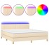 Cama box spring con colchón y LED tela crema 180x200