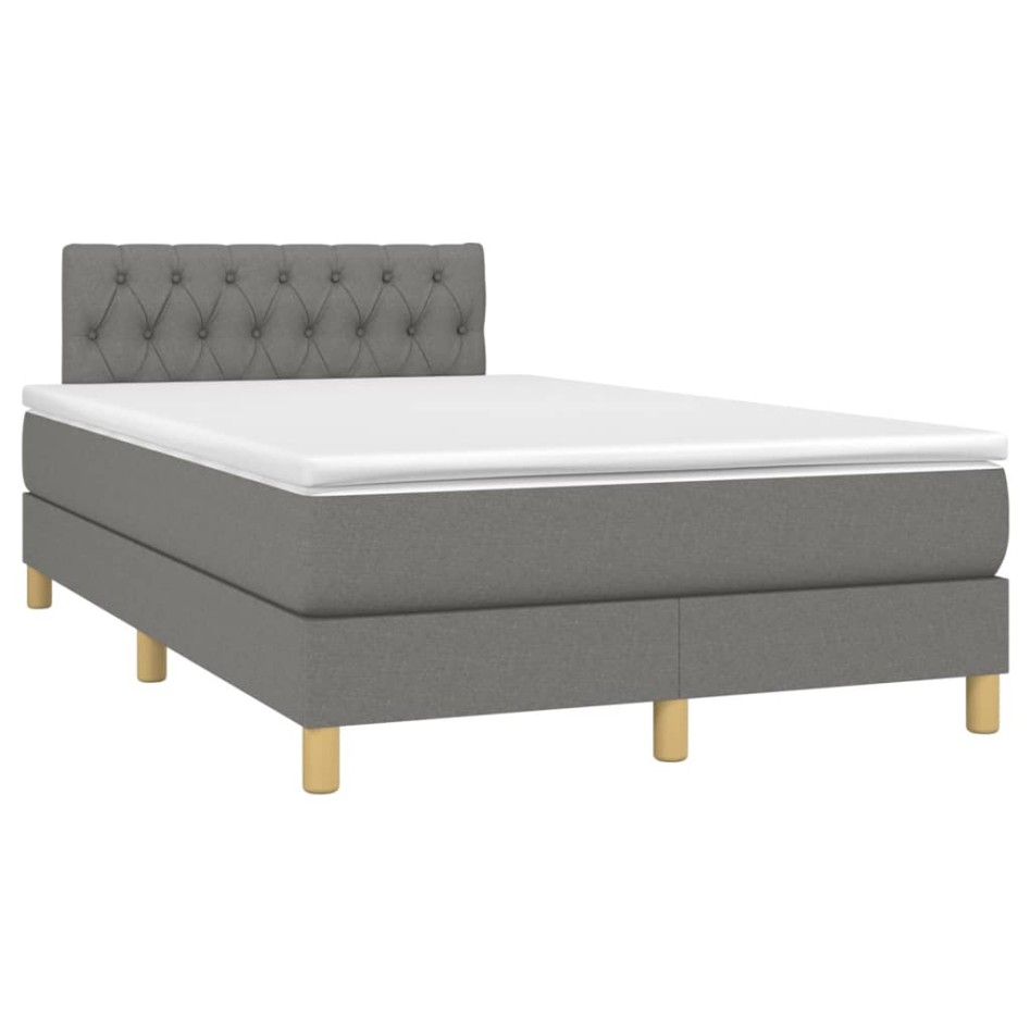 Cama box spring con colchón y LED tela gris oscuro 120x200