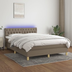 Cama box spring con colchón LED tela gris taupe 140x200