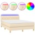 Cama box spring colchón y luces LED tela crema 140x190