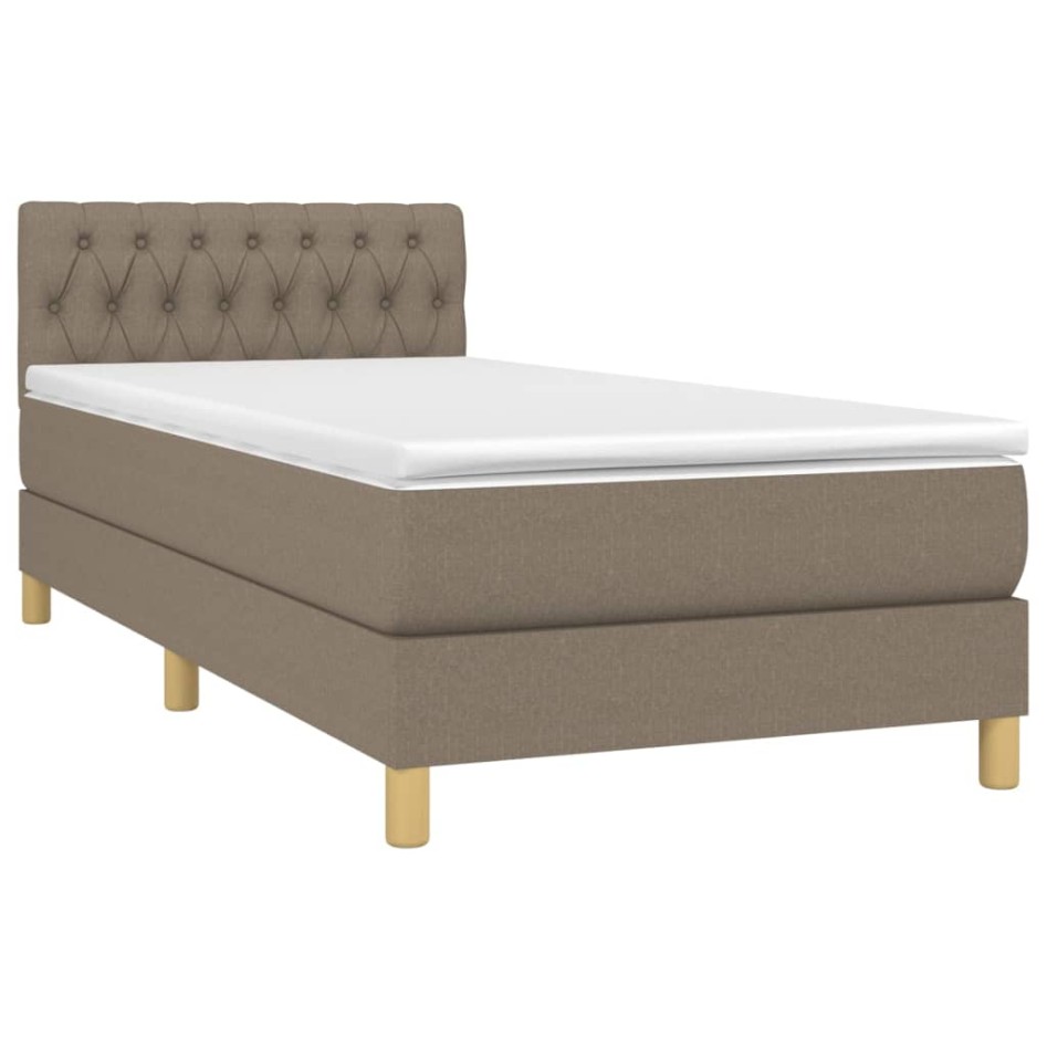 Cama box spring con colchón LED tela gris taupe 100x200