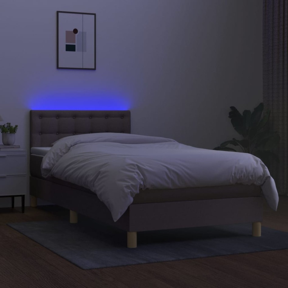 Cama box spring con colchón LED tela gris taupe 90x190